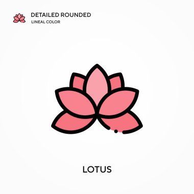 Lotus ayrıntılı yuvarlak doğrusal renk vektör ikonu. Web mobil UI ögesi için resimleme sembolü tasarım şablonu. Düzenlenebilir vuruşlarda mükemmel renk modern piktogram. İş projeniz için Lotus simgeleri