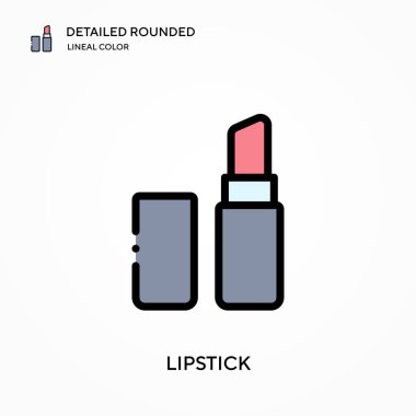 Ruj detaylı yuvarlak doğrusal renk vektör simgesi. Web mobil UI ögesi için resimleme sembolü tasarım şablonu. Düzenlenebilir vuruşlarda mükemmel renk modern piktogram. İş projeniz için ruj simgeleri