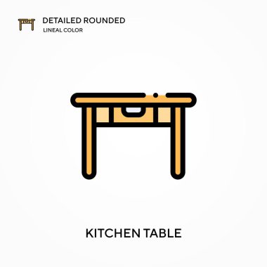 Mutfak masası yuvarlak lineal renk vektör simgesini detaylı olarak açıkladı. Web mobil UI ögesi için resimleme sembolü tasarım şablonu. Düzenlenebilir vuruşlarda mükemmel renk modern piktogram. İş projeniz için mutfak tablosu simgeleri
