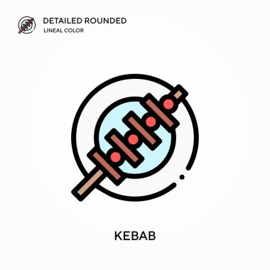 Kebap ayrıntılı yuvarlak doğrusal renk vektör simgesi. Web mobil UI ögesi için resimleme sembolü tasarım şablonu. Düzenlenebilir vuruşlarda mükemmel renk modern piktogram. İş projeniz için kebap simgeleri