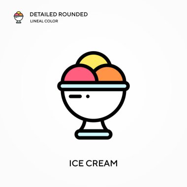 Dondurma ayrıntılı yuvarlak doğrusal renk vektör ikonu. Web mobil UI ögesi için resimleme sembolü tasarım şablonu. Düzenlenebilir vuruşlarda mükemmel renk modern piktogram. İş projeniz için dondurma simgeleri