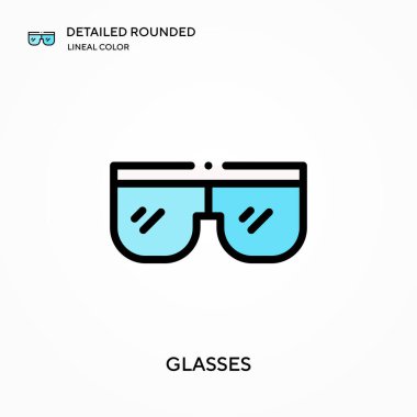 Gözlükler ayrıntılı yuvarlak doğrusal renk vektör simgesi. Web mobil UI ögesi için resimleme sembolü tasarım şablonu. Düzenlenebilir vuruşlarda mükemmel renk modern piktogram. İş projeniz için gözlük simgeleri