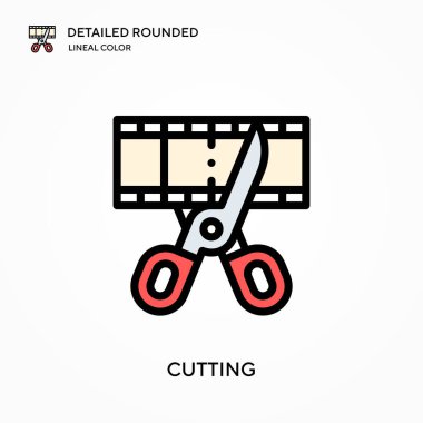 Ayrıntılı yuvarlak doğrusal renk vektör simgesi kesiliyor. Web mobil UI ögesi için resimleme sembolü tasarım şablonu. Düzenlenebilir vuruşlarda mükemmel renk modern piktogram. İş projeniz için simge kesme