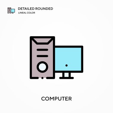 Bilgisayar ayrıntılı yuvarlak doğrusal renk vektör simgesi. Web mobil UI ögesi için resimleme sembolü tasarım şablonu. Düzenlenebilir vuruşlarda mükemmel renk modern piktogram. İş projeniz için bilgisayar simgeleri