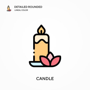Mum detaylı yuvarlak doğrusal renk vektör simgesi. Web mobil UI ögesi için resimleme sembolü tasarım şablonu. Düzenlenebilir vuruşlarda mükemmel renk modern piktogram. İş projeniz için mum simgeleri