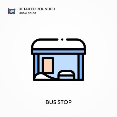 Otobüs durağı ayrıntılı yuvarlak doğrusal renk vektör simgesi. Web mobil UI ögesi için resimleme sembolü tasarım şablonu. Düzenlenebilir vuruşlarda mükemmel renk modern piktogram. İş projeniz için otobüs durağı simgeleri