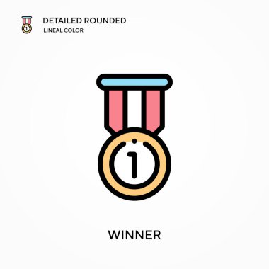 Kazanan ayrıntılı yuvarlak doğrusal renk vektör simgesi. Web mobil UI ögesi için resimleme sembolü tasarım şablonu. Düzenlenebilir vuruşlarda mükemmel renk modern piktogram. İş projeniz için kazanan simgeler