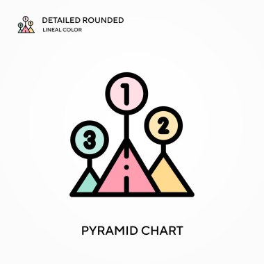 Piramit grafiği yuvarlak doğrusal renk vektörü simgesini detaylı olarak açıkladı. Web mobil UI ögesi için resimleme sembolü tasarım şablonu. Düzenlenebilir vuruşlarda mükemmel renk modern piktogram. İş projeniz için piramit grafik simgeleri