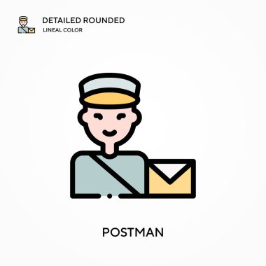 Postacı yuvarlak doğrusal renk vektör simgesini detaylı olarak açıkladı. Web mobil UI ögesi için resimleme sembolü tasarım şablonu. Düzenlenebilir vuruşlarda mükemmel renk modern piktogram. İş projeniz için postacı simgeleri