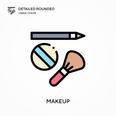 Makyaj detaylı yuvarlak doğrusal renk vektör simgesi. Web mobil UI ögesi için resimleme sembolü tasarım şablonu. Düzenlenebilir vuruşlarda mükemmel renk modern piktogram. İş projeniz için makyaj simgeleri