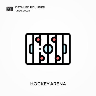 Hokey arenası ayrıntılı yuvarlak doğrusal renk vektör simgesi. Web mobil UI ögesi için resimleme sembolü tasarım şablonu. Düzenlenebilir vuruşlarda mükemmel renk modern piktogram. İş projeniz için hokey arenası simgeleri