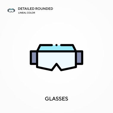 Gözlükler ayrıntılı yuvarlak doğrusal renk vektör simgesi. Web mobil UI ögesi için resimleme sembolü tasarım şablonu. Düzenlenebilir vuruşlarda mükemmel renk modern piktogram. İş projeniz için gözlük simgeleri