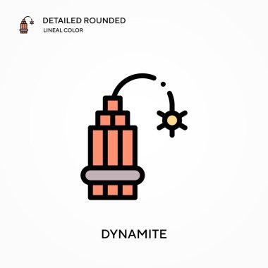 Dinamit detaylı yuvarlak doğrusal renk vektör simgesi. Web mobil UI ögesi için resimleme sembolü tasarım şablonu. Düzenlenebilir vuruşlarda mükemmel renk modern piktogram. İş projeniz için dinamit simgeleri