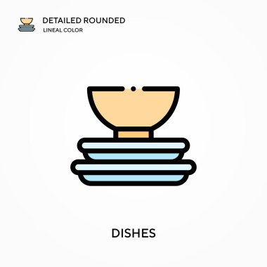 Tabaklar ayrıntılı yuvarlak doğrusal renk vektör simgesi. Web mobil UI ögesi için resimleme sembolü tasarım şablonu. Düzenlenebilir vuruşlarda mükemmel renk modern piktogram. İş projeniz için bulaşık simgeleri