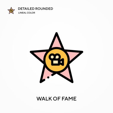 Şöhret yürüyüşü yuvarlak çizgili renk vektör simgesi detaylı. Web mobil UI ögesi için resimleme sembolü tasarım şablonu. Düzenlenebilir vuruşlarda mükemmel renk modern piktogram. İş projeniz için ün yürüyüşü simgeleri