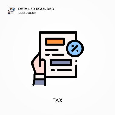 Vergi ayrıntılı yuvarlak doğrusal renk vektörü simgesi. Web mobil UI ögesi için resimleme sembolü tasarım şablonu. Düzenlenebilir vuruşlarda mükemmel renk modern piktogram. İş projeniz için vergi simgeleri