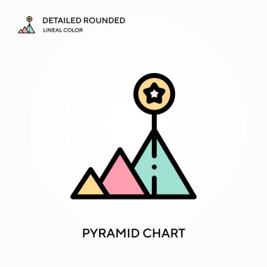 Piramit grafiği yuvarlak doğrusal renk vektörü simgesini detaylı olarak açıkladı. Web mobil UI ögesi için resimleme sembolü tasarım şablonu. Düzenlenebilir vuruşlarda mükemmel renk modern piktogram. İş projeniz için piramit grafik simgeleri