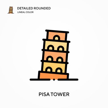Pisa kulesi ayrıntılı yuvarlak doğrusal renk vektör ikonu. Web mobil UI ögesi için resimleme sembolü tasarım şablonu. Düzenlenebilir vuruşlarda mükemmel renk modern piktogram. İş projeniz için Pisa kule simgeleri