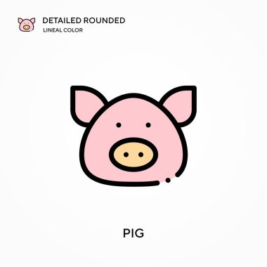 Domuz ayrıntılı yuvarlak doğrusal renk vektör ikonu. Web mobil UI ögesi için resimleme sembolü tasarım şablonu. Düzenlenebilir vuruşlarda mükemmel renk modern piktogram. İş projeniz için domuz simgeleri