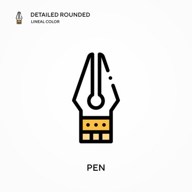 Kalem detaylı yuvarlak doğrusal renk vektör simgesi. Web mobil UI ögesi için resimleme sembolü tasarım şablonu. Düzenlenebilir vuruşlarda mükemmel renk modern piktogram. İş projeniz için kalem simgeleri