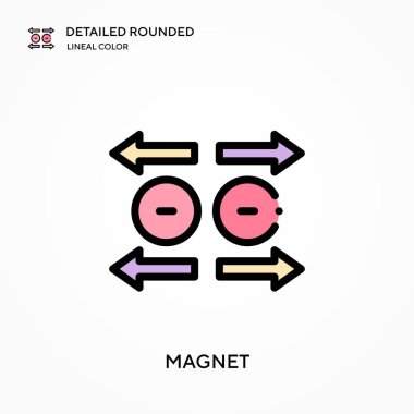 Mıknatıs detaylı yuvarlak doğrusal renk vektör simgesi. Web mobil UI ögesi için resimleme sembolü tasarım şablonu. Düzenlenebilir vuruşlarda mükemmel renk modern piktogram. İş projeniz için mıknatıs simgeleri