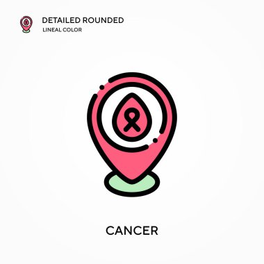 Kanser yuvarlak doğrusal renk vektör simgesini detaylı olarak açıkladı. Web mobil UI ögesi için resimleme sembolü tasarım şablonu. Düzenlenebilir vuruşlarda mükemmel renk modern piktogram. İş projeniz için kanser simgeleri