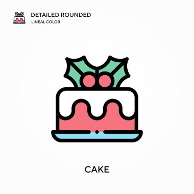 Pasta detaylı yuvarlak doğrusal renk vektör simgesi. Web mobil UI ögesi için resimleme sembolü tasarım şablonu. Düzenlenebilir vuruşlarda mükemmel renk modern piktogram. İş projeniz için kek simgeleri