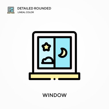 Pencere detaylı yuvarlak doğrusal renk vektör simgesi. Web mobil UI ögesi için resimleme sembolü tasarım şablonu. Düzenlenebilir vuruşlarda mükemmel renk modern piktogram. İş projeniz için pencere simgeleri