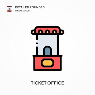 Bilet ofisi yuvarlak doğrusal renk vektörü simgesini detaylı olarak açıkladı. Web mobil UI ögesi için resimleme sembolü tasarım şablonu. Düzenlenebilir vuruşlarda mükemmel renk modern piktogram. İş projeniz için bilet ofisi simgeleri