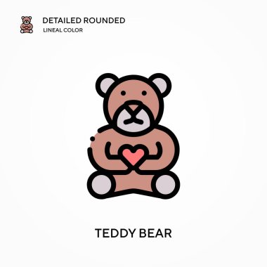 Oyuncak ayı yuvarlak doğrusal renk vektör simgesini detaylı olarak açıkladı. Web mobil UI ögesi için resimleme sembolü tasarım şablonu. Düzenlenebilir vuruşlarda mükemmel renk modern piktogram. İş projeniz için oyuncak ayı simgeleri