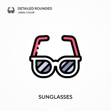 Güneş gözlükleri yuvarlak çizgili renk vektörü simgesi detaylı. Web mobil UI ögesi için resimleme sembolü tasarım şablonu. Düzenlenebilir vuruşlarda mükemmel renk modern piktogram. İş projeniz için güneş gözlüğü simgeleri