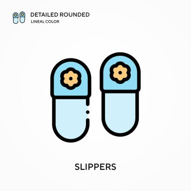 Terlikler yuvarlak çizgili renk vektör simgesini detaylandırdı. Web mobil UI ögesi için resimleme sembolü tasarım şablonu. Düzenlenebilir vuruşlarda mükemmel renk modern piktogram. İş projeniz için terlik simgeleri