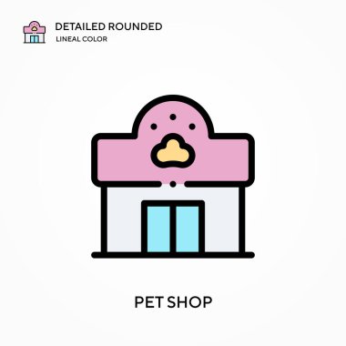 Evcil hayvan dükkanı yuvarlak doğrusal renk vektör simgesini detaylı olarak açıkladı. Web mobil UI ögesi için resimleme sembolü tasarım şablonu. Düzenlenebilir vuruşlarda mükemmel renk modern piktogram. İş projeniz için evcil hayvan dükkânı simgeleri