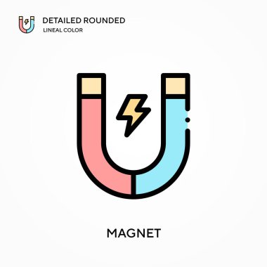 Mıknatıs detaylı yuvarlak doğrusal renk vektör simgesi. Web mobil UI ögesi için resimleme sembolü tasarım şablonu. Düzenlenebilir vuruşlarda mükemmel renk modern piktogram. İş projeniz için mıknatıs simgeleri