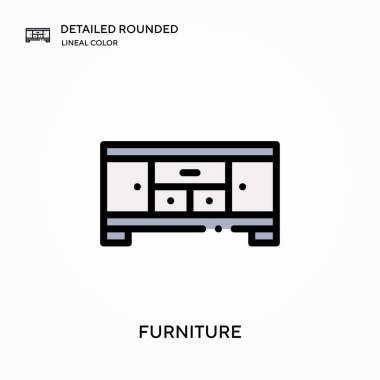 Mobilya detaylı yuvarlak doğrusal renk vektör simgesi. Web mobil UI ögesi için resimleme sembolü tasarım şablonu. Düzenlenebilir vuruşlarda mükemmel renk modern piktogram. İş projeniz için mobilya simgeleri
