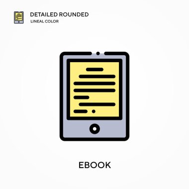 Ebook ayrıntılı yuvarlak doğrusal renk vektörü simgesi. Web mobil UI ögesi için resimleme sembolü tasarım şablonu. Düzenlenebilir vuruşlarda mükemmel renk modern piktogram. İş projeniz için e- kitap simgeleri