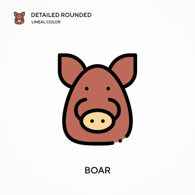 Yaban domuzu ayrıntılı yuvarlak doğrusal renk vektör ikonu. Web mobil UI ögesi için resimleme sembolü tasarım şablonu. Düzenlenebilir vuruşlarda mükemmel renk modern piktogram. İş projeniz için yaban domuzu simgeleri