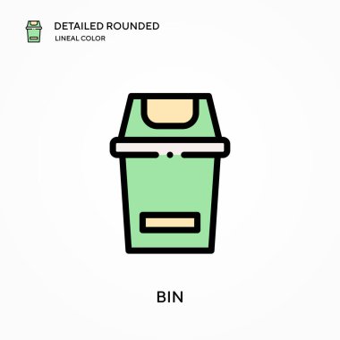 Çöp kutusu ayrıntılı yuvarlak doğrusal renk vektör simgesi. Web mobil UI ögesi için resimleme sembolü tasarım şablonu. Düzenlenebilir vuruşlarda mükemmel renk modern piktogram. İş projeniz için çöp simgeleri