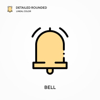 Bell ayrıntılı yuvarlak doğrusal renk vektör ikonu. Web mobil UI ögesi için resimleme sembolü tasarım şablonu. Düzenlenebilir vuruşlarda mükemmel renk modern piktogram. İş projeniz için çan simgeleri