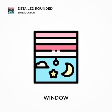 Pencere detaylı yuvarlak doğrusal renk vektör simgesi. Web mobil UI ögesi için resimleme sembolü tasarım şablonu. Düzenlenebilir vuruşlarda mükemmel renk modern piktogram. İş projeniz için pencere simgeleri