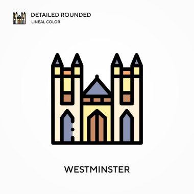 Westminster yuvarlak doğrusal renk vektör simgesini detaylı olarak açıkladı. Web mobil UI ögesi için resimleme sembolü tasarım şablonu. Düzenlenebilir vuruşlarda mükemmel renk modern piktogram. İş projeniz için Westminster simgeleri