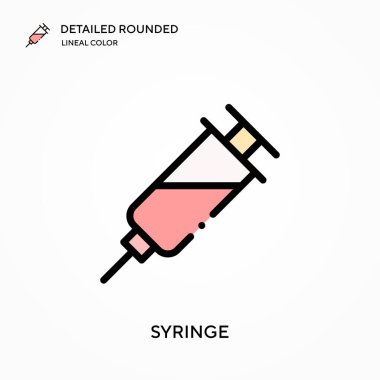 Şırınga ayrıntılı yuvarlak doğrusal renk vektör simgesi. Web mobil UI ögesi için resimleme sembolü tasarım şablonu. Düzenlenebilir vuruşlarda mükemmel renk modern piktogram. İş projeniz için şırınga simgeleri