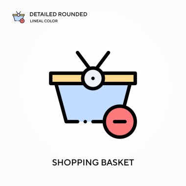 Alışveriş sepeti yuvarlak doğrusal renk vektör simgesi detaylı. Web mobil UI ögesi için resimleme sembolü tasarım şablonu. Düzenlenebilir vuruşlarda mükemmel renk modern piktogram. İş projeniz için alışveriş sepeti simgeleri