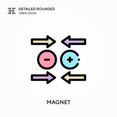 Mıknatıs detaylı yuvarlak doğrusal renk vektör simgesi. Web mobil UI ögesi için resimleme sembolü tasarım şablonu. Düzenlenebilir vuruşlarda mükemmel renk modern piktogram. İş projeniz için mıknatıs simgeleri