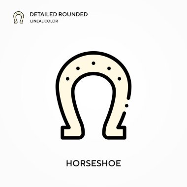 At nalı detaylı yuvarlak doğrusal renk vektör simgesi. Web mobil UI ögesi için resimleme sembolü tasarım şablonu. Düzenlenebilir vuruşlarda mükemmel renk modern piktogram. İş projeniz için at nalı simgeleri