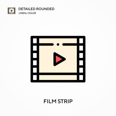 Film şeridi yuvarlak doğrusal renk vektör simgesini detaylı olarak açıkladı. Web mobil UI ögesi için resimleme sembolü tasarım şablonu. Düzenlenebilir vuruşlarda mükemmel renk modern piktogram. İş projeniz için film şeridi simgeleri