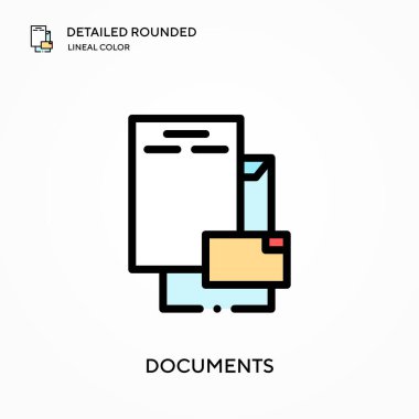 Belgeler ayrıntılı yuvarlak doğrusal renk vektörü simgesi. Web mobil UI ögesi için resimleme sembolü tasarım şablonu. Düzenlenebilir vuruşlarda mükemmel renk modern piktogram. İş projeniz için belge simgeleri