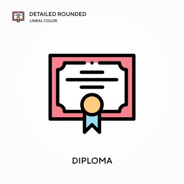Diploma ayrıntılı yuvarlak doğrusal renk vektörü ikonu. Web mobil UI ögesi için resimleme sembolü tasarım şablonu. Düzenlenebilir vuruşlarda mükemmel renk modern piktogram. İş projeniz için diploma simgeleri