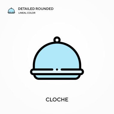 Cloche ayrıntılı yuvarlak doğrusal renk vektör ikonu. Web mobil UI ögesi için resimleme sembolü tasarım şablonu. Düzenlenebilir vuruşlarda mükemmel renk modern piktogram. İş projeniz için Cloche simgeleri