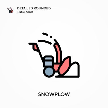 Kar küreme detaylı yuvarlak doğrusal renk vektörü ikonu. Web mobil UI ögesi için resimleme sembolü tasarım şablonu. Düzenlenebilir vuruşlarda mükemmel renk modern piktogram. İş projeniz için kar küreme simgeleri